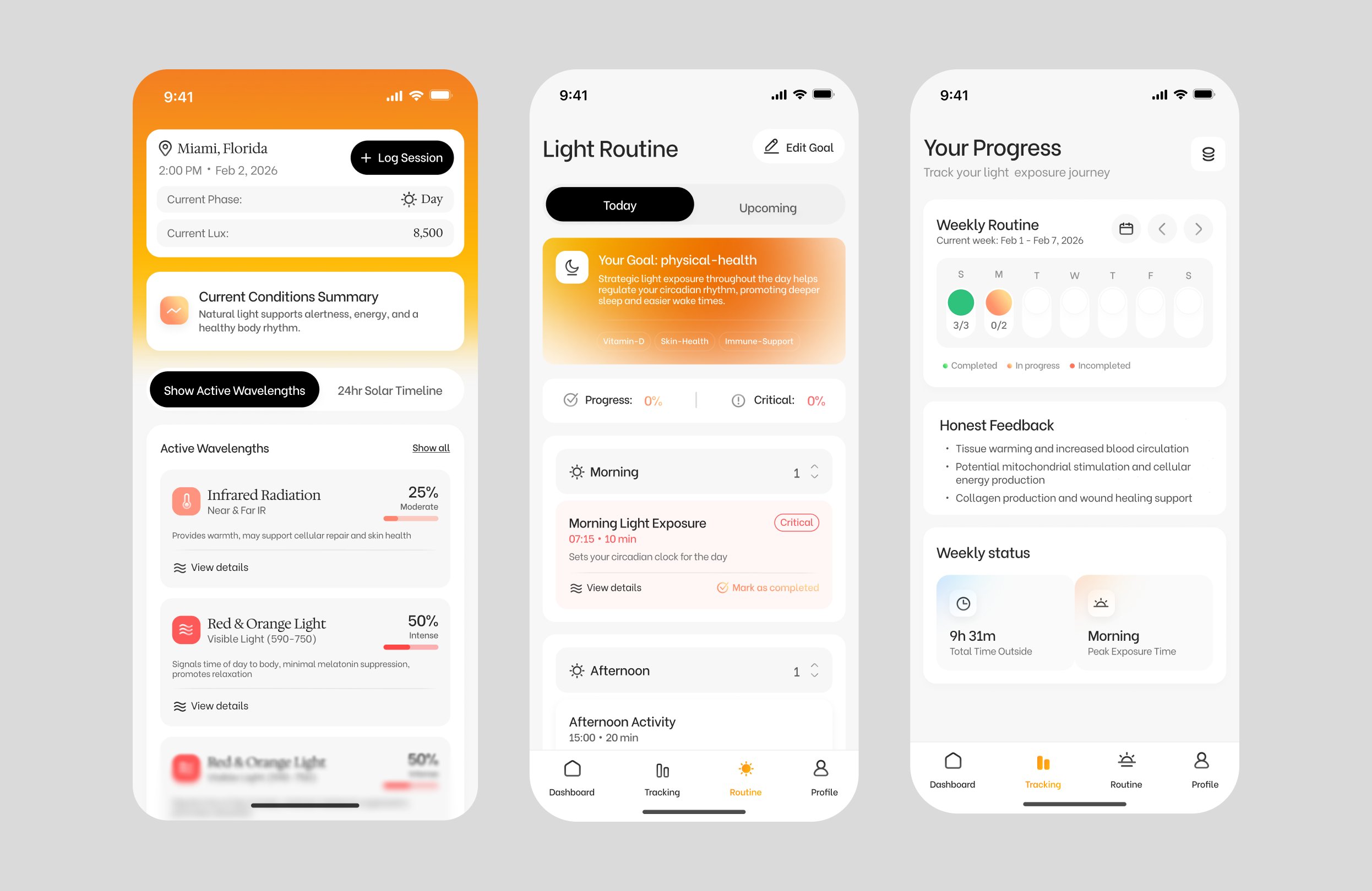 Light exposure tracking mobile app UI